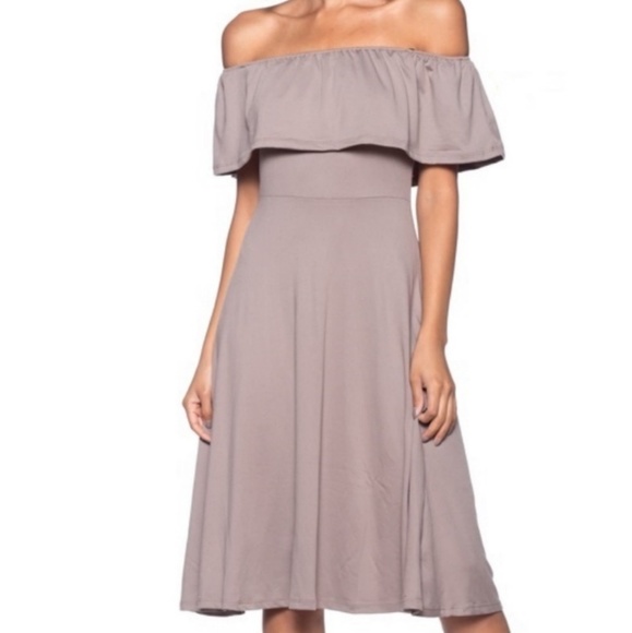 Off The Shoulder Swing Dress Color is Gray /Olive , Small/Large Are Available - Picture 2 of 3